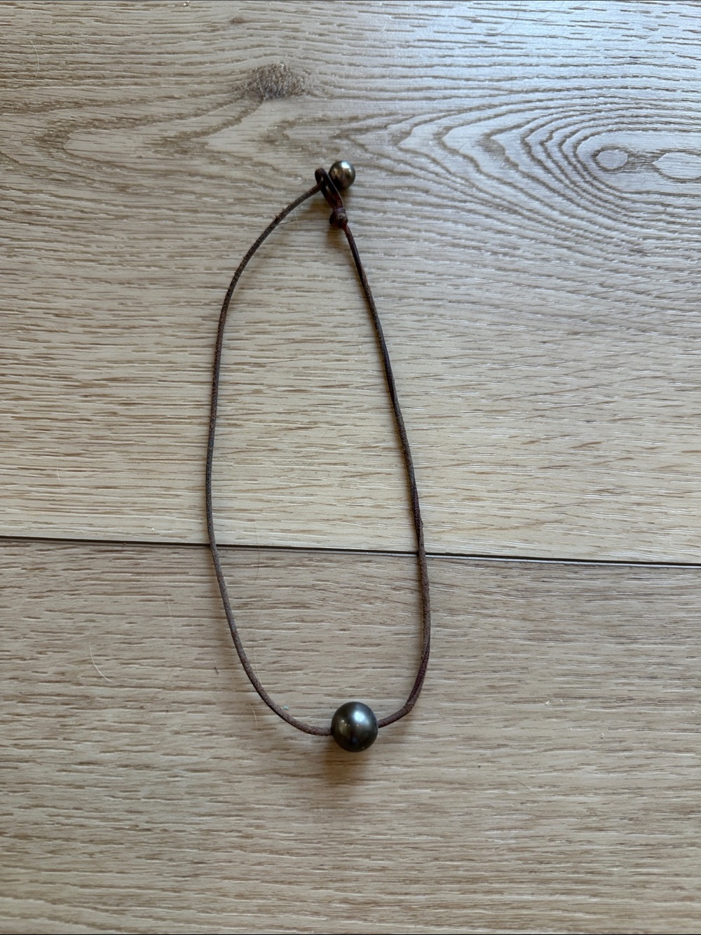 Brown Leather Necklace with Dark Pearl Accent